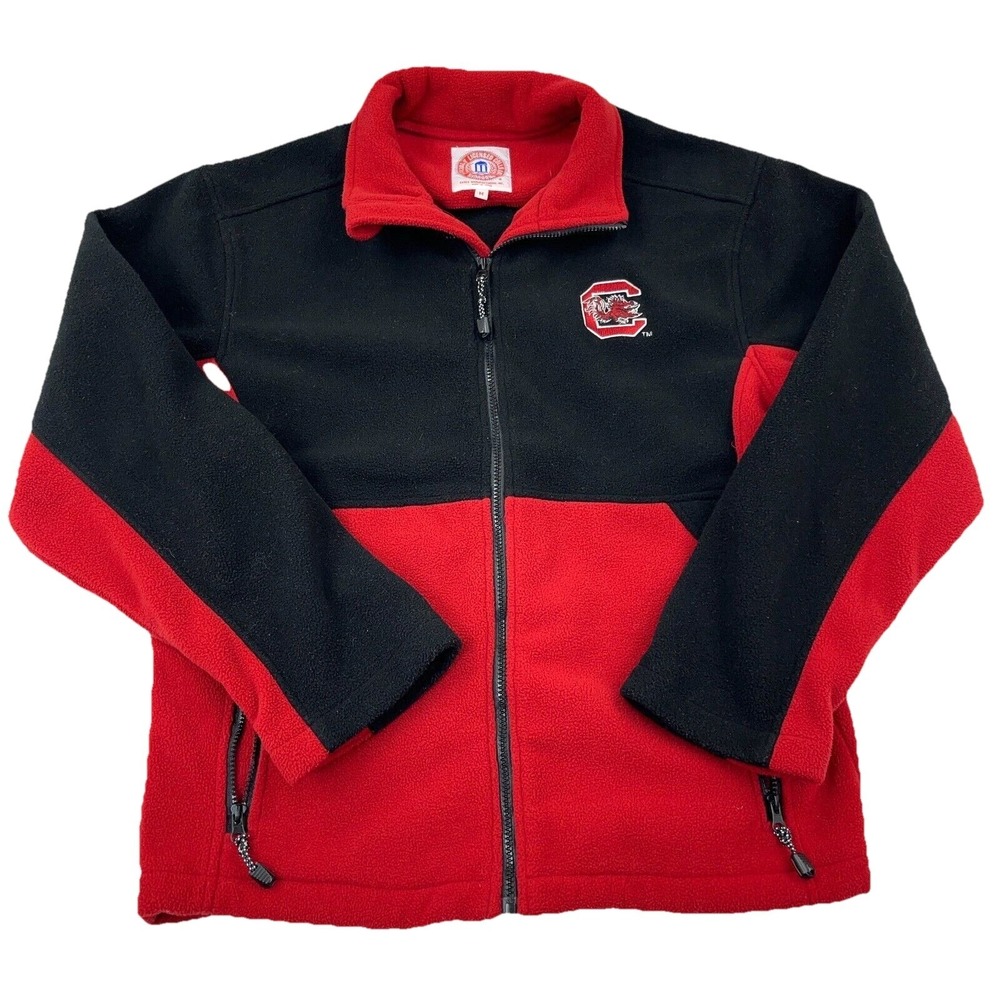 South Carolina Gamecocks Jacket Men Medium Red Black‎ Fleece Full Zip VTG Y2K